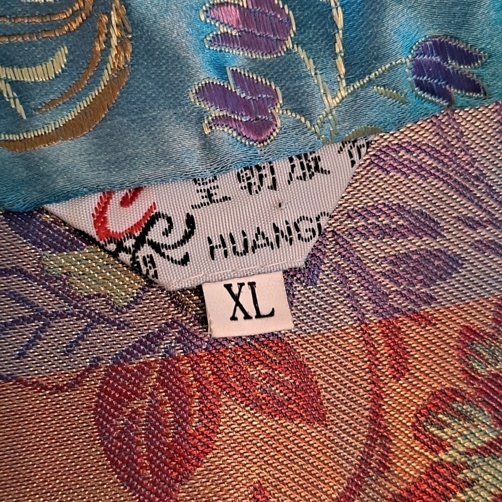 Huangchao Mandarin Collar Dress Size XL turquoise floral sleeveless - Picture 11 of 13